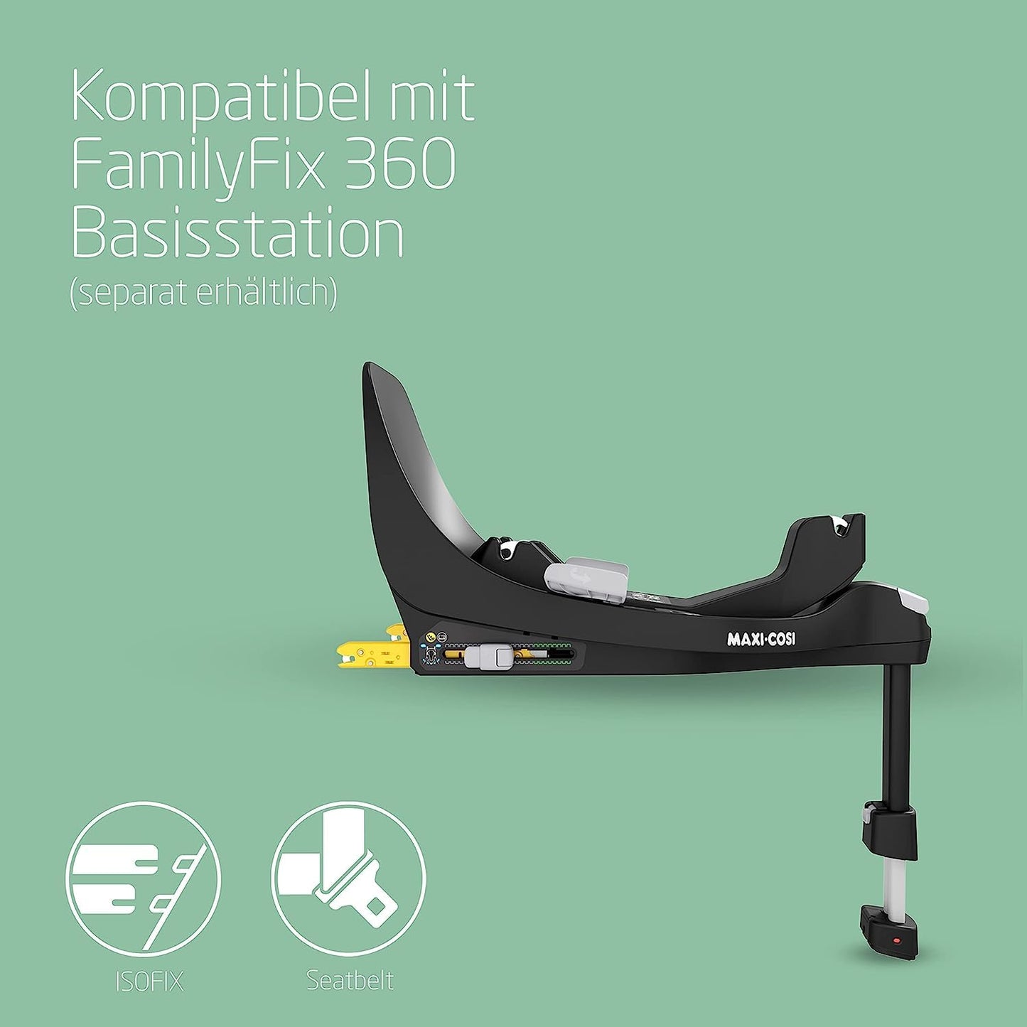 Maxi-Cosi Pebble 360 i-Size Babyschale Drehbar, Neugeborenen Autositz 360 Grad, 0–15 Monate (40–83 cm), Drehung mit einer, ClimaFlow, Easy-In-Gurt, G-CELL Seitenaufprallschutz, Essential Green - Meloni2