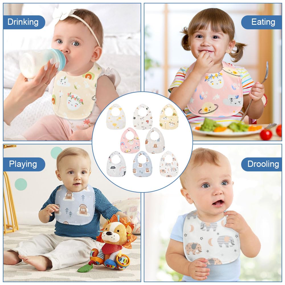 Vicloon Baby Bibs, 8 Pack Soft Absorbent and Waterproof Bibs Dribble Bibs Burp Cloths Baby with Snap Fastener for Baby Boys and Girls Toddlers 