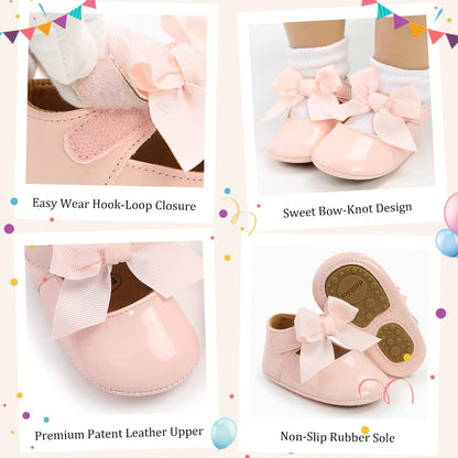 Sonsage Babyschuhe Mädchen Bowknot Mary Jane mit rutschfester Sohle für Hochzeiten und ersten Gehversuche