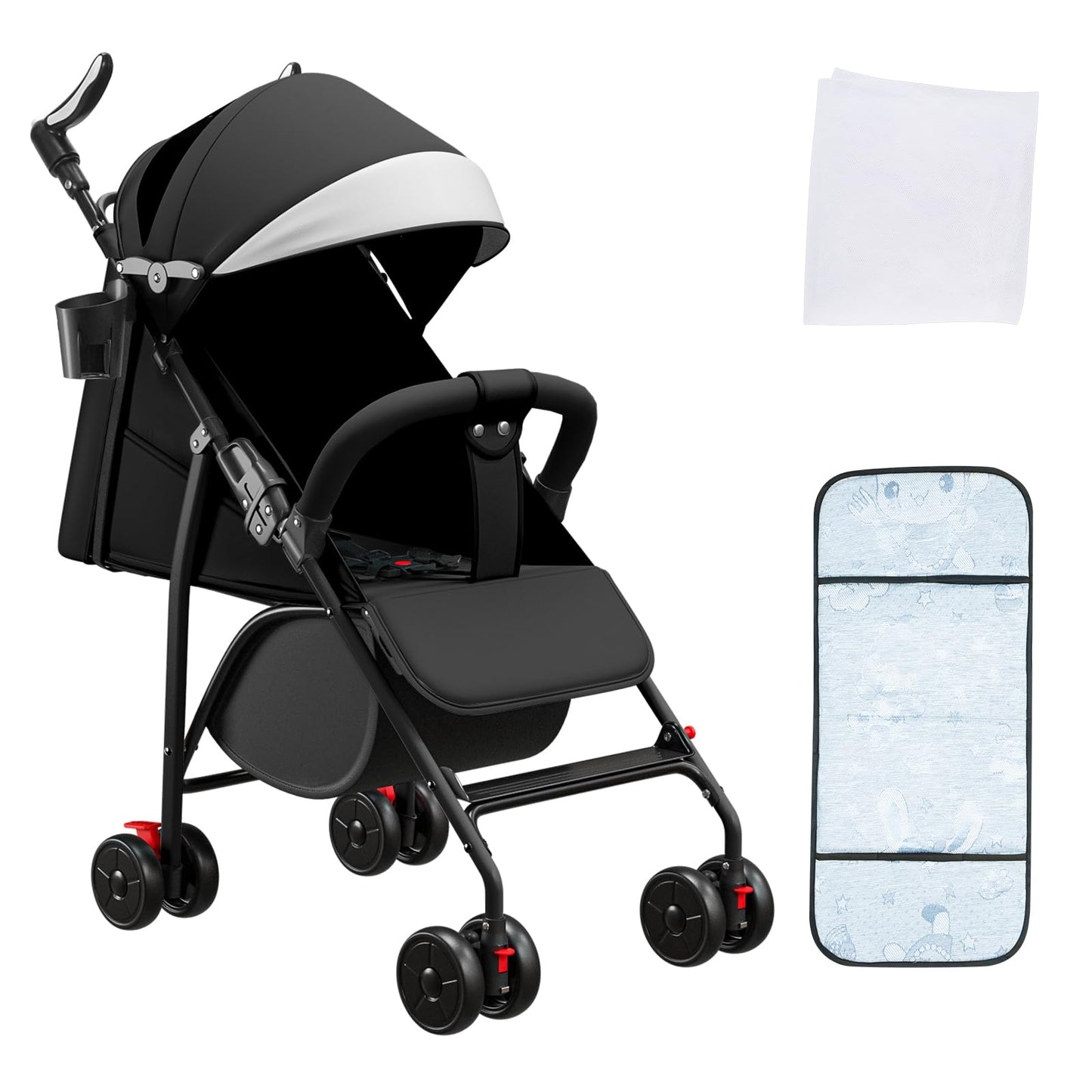 Kinderbuggy, Klein Zusammenklappbar Kinderwagen,Rücken und Fußstützenverstellung,Hinterradbremse,5-Punkt-Gurt,Einfaches Ein-Hand-Falten,Baby Reisebuggy