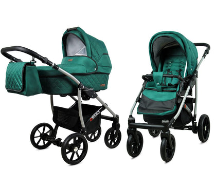 BabyLux® Bambimo Qbaro 3-in-1 Pushchair Set Including Baby Carrycot, Buggy Sports Seat, Car Seat - Car Seat - Pram Set - Combination Pram with Changing Bag, Rain Cover etc. 