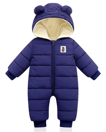 Minizone Baby Winter Jumpsuit with Hood, Romper Snowsuit Boys and Girls, Long-Sleeve Jumpsuit, Warm Outfits, Gift, 6-9 Months, 80 cm, Black