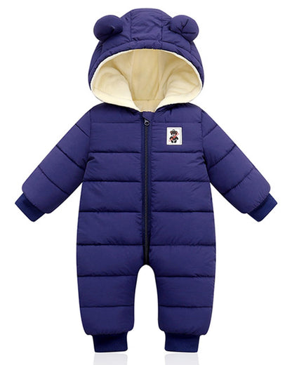 Minizone Baby Winter Jumpsuit with Hood, Romper Snowsuit Boys and Girls, Long-Sleeve Jumpsuit, Warm Outfits, Gift, 6-9 Months, 80 cm, Black