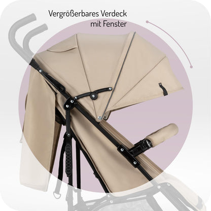 MoMi AKIRA Kinderbuggy Kinderwagen ab 6 Monaten (bis 15 kg), verstellbarer 5-Punkt-Sicherheitsgurt, Babytasche, Einkaufskorb, Regen- und Insektenschutz.