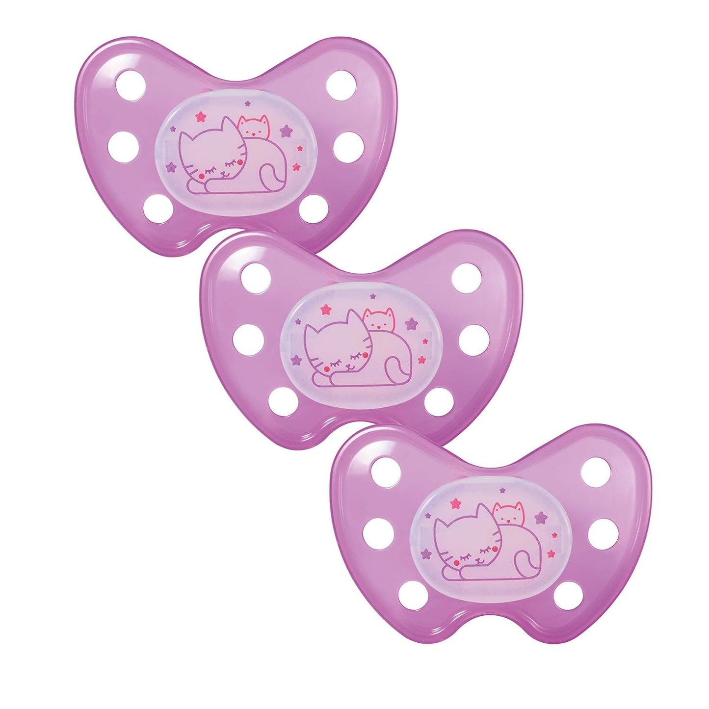 dentistar Night Silikon Schnuller 3er-Set - Größe 1 Schnuller 0-6 Monate - Glow in the Dark Nuckel mit Dentalstufe – BPA-frei – Made in Germany - Katze, Rosa - Meloni2