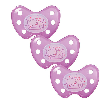 dentistar Night Silikon Schnuller 3er-Set - Größe 1 Schnuller 0-6 Monate - Glow in the Dark Nuckel mit Dentalstufe – BPA-frei – Made in Germany - Katze, Rosa - Meloni2