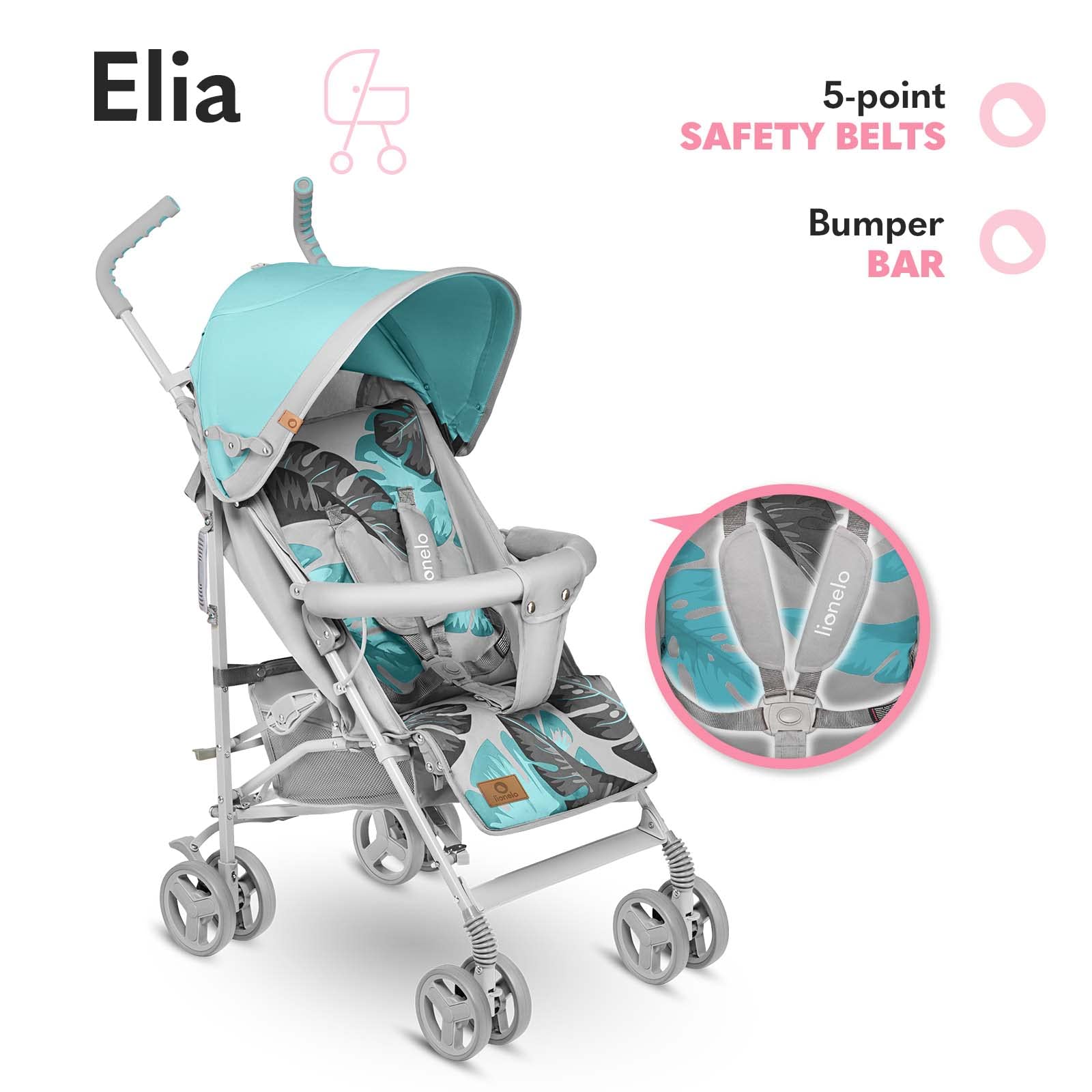 LIONELO Elia Buggy Small Foldable Pushchair up to 15 kg, Back and Footrest Adjustment, Rear Wheel Brake, Mosquito Net, Shopping Basket - Meloni2