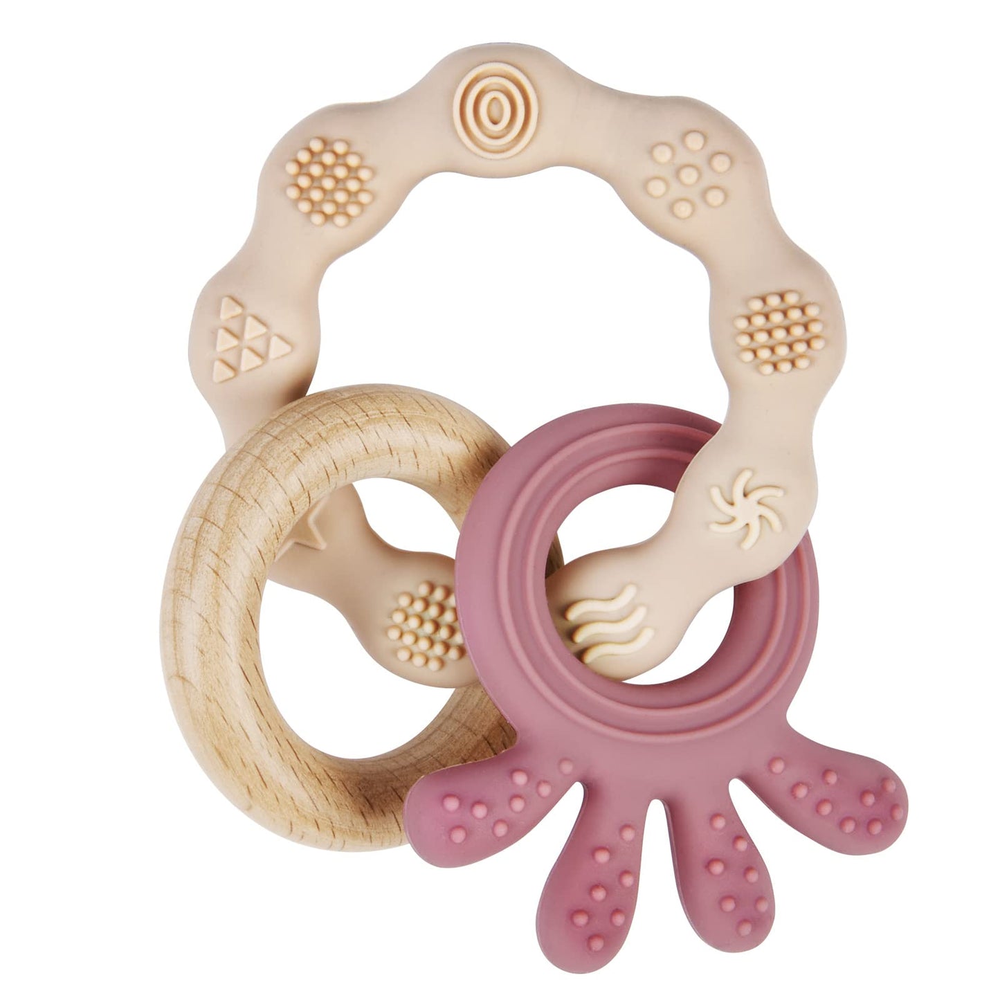 Vicloon Beißring für Babys, Beißring Spielzeug aus Silikon und Holzringe, Baby Zahnungshilfe BPA-frei, Schmerzlindernde Zahnen Nursing Zubehör für ab 3 Monaten Babys(Wal Blau)