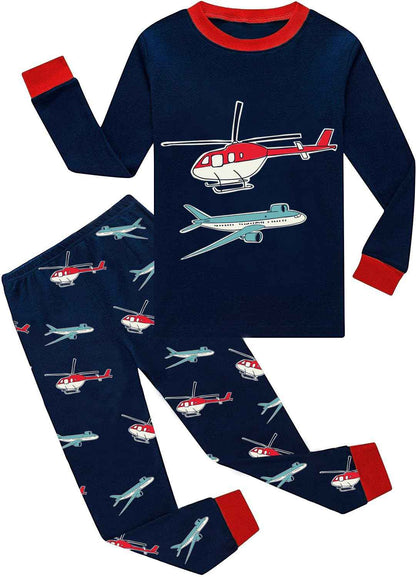 EULLA Children's Boys' Pyjamas Long Sleeve Cotton Winter Pyjama Set Fire Truck Dinosaur Digger Tractor Train Two-Piece Sleepwear 1-7 Years 92 98 104 110 116 122