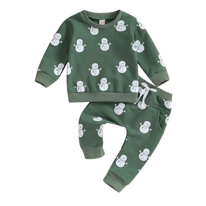 Baby Boys Girls Outfit Snow Sweatshirt + Trousers Two Piece Set Christmas New Year Baby Newborn Clothing