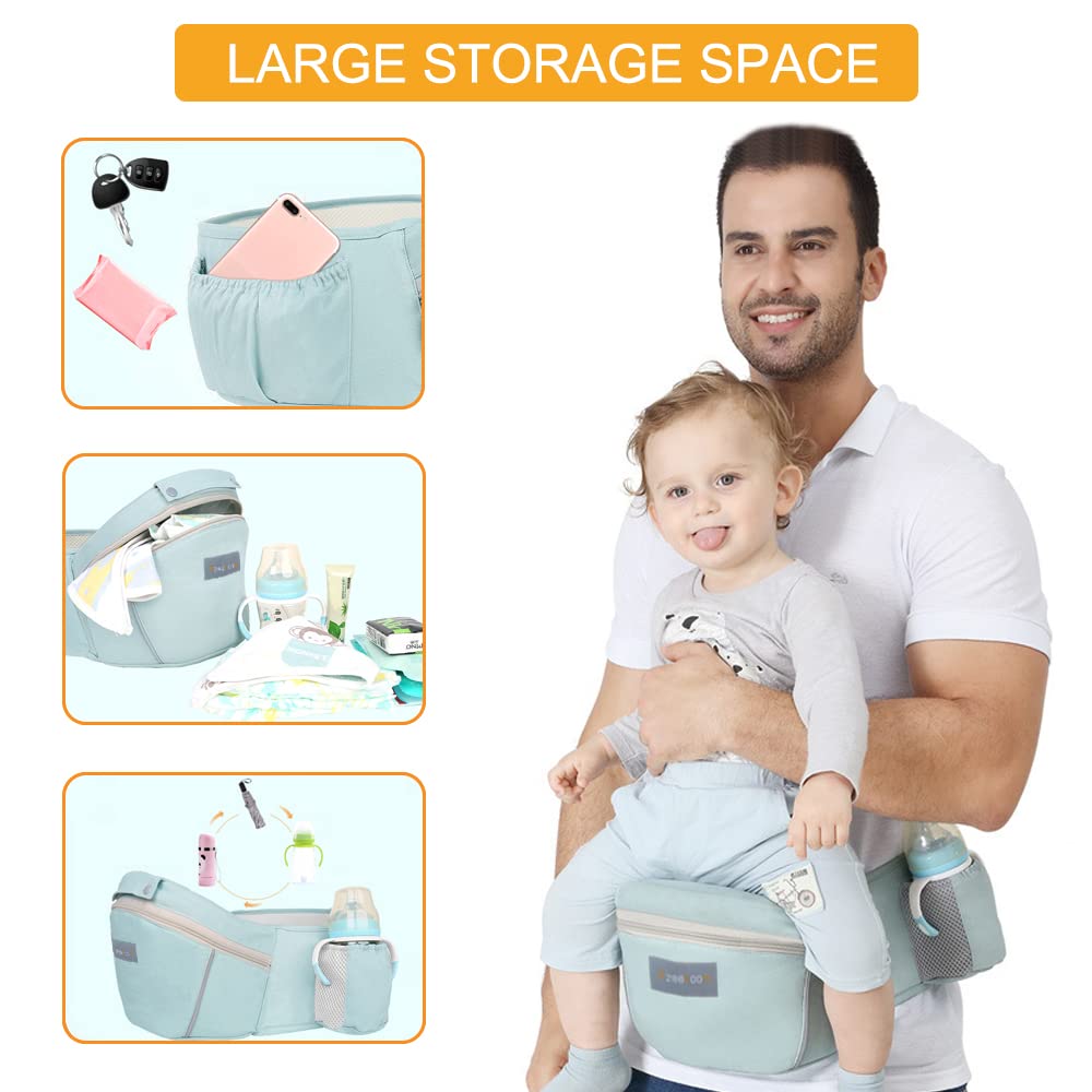 Azeekoom Baby Carrier Ergonomic with Hip Seat, Cotton Child Carrier Dorsal and Ventral, Lightweight Breathable, Adjustable Headrest for Babies and Children from 0 to 48 Months (3.5 to 25 kg) 