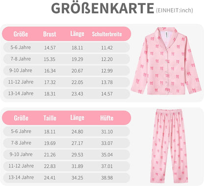 Pyjamas Mädchen Kinder, Süße Pyjama Sets, Satin Pyjamas für Mädchen 5-14 Jahre