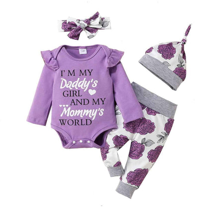 UUAISSO Neugeborenes Baby Mädchen Kleidung Papas Mädchen Langarm Tops Blumenhosen Sets Stirnband Säuglingsmädchen Herbst Outfits
