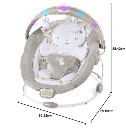 Ingenuity, InLighten Babywippe Babyschaukel mit Lichtern, Nate Bunny, Spielzeugleiste, Vibrationen, Geräuschen, Tummy Time Kissenmatte, bis zu 20 lbs, Neugeborenes+