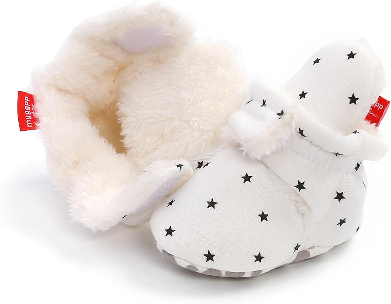 EDOTON Unisex-Baby Neugeborenes Fleece Booties, Baby Jungen Mädchen Weiche Sohlen Streifen Bootie Kleinkind Stiefel Niedlich Stiefel Socke Einstellbar