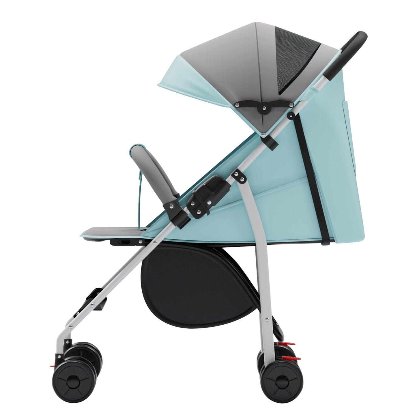 Buggy für Babys, ultraleicht, kompakt, faltbar und neigbar, von Geburt bis 25 kg, mit Trolley-System, Regenschutz inklusive, ausziehbarer Haube, C-schwarz