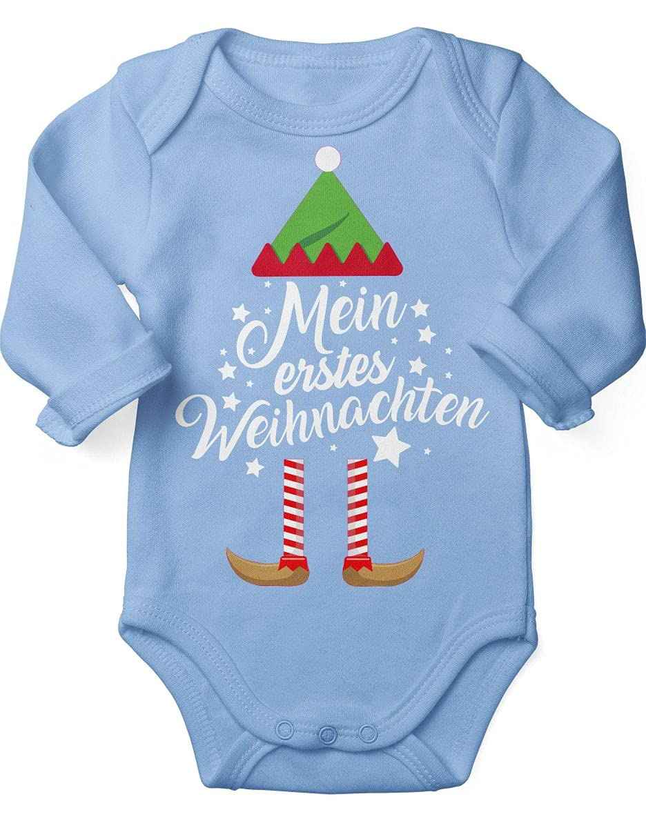 Mikalino Baby Bodysuit with Saying in German for Boys, Girls, Unisex, Long Sleeve, Mein erstes Weihnachten Saying (Christmas Elf), Hand Printed in Germany, Handmade with Love