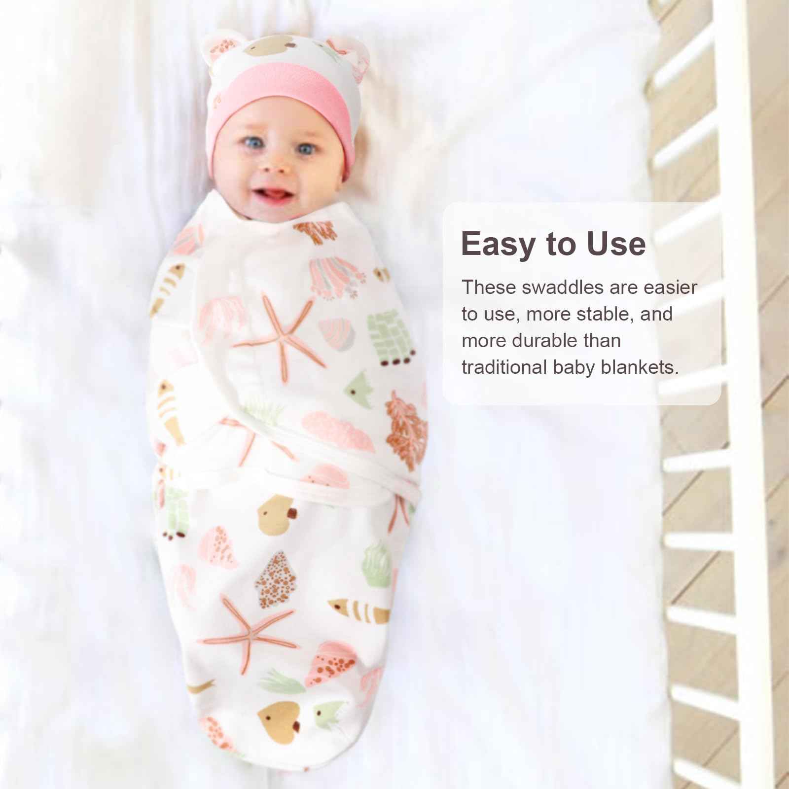 DRESHOW Neugeborene Swaddle Decke Hut Set Baby Gedruckt Swaddles Säugling Einstellbar Schlafsack für 0-3 Monate Mädchen Jungen