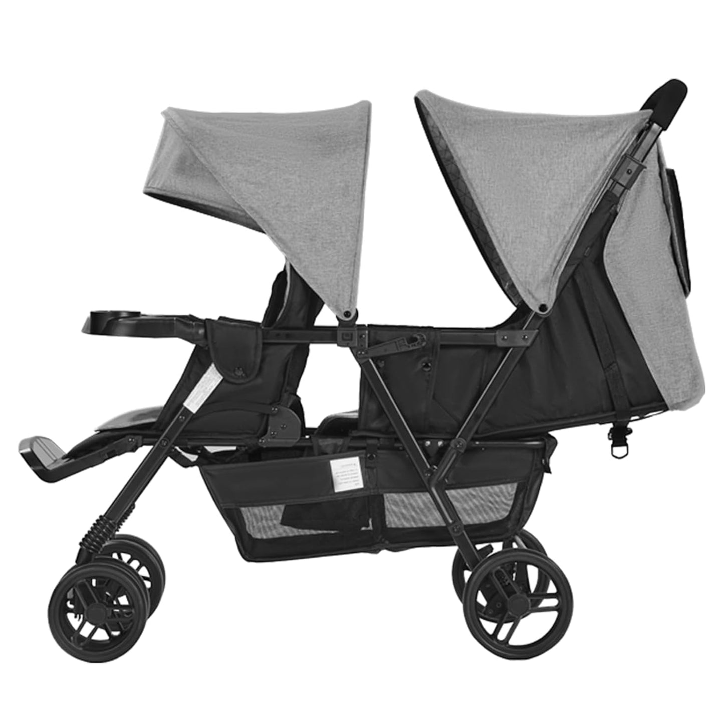 VEVOR Sibling Stroller, Foldable Twin Pushchair with Tandem Seat, Adjustable Backrest/Footrest, Seat Belt, Storage Basket and Tray, for Newborn and Toddlers (Dark Grey)