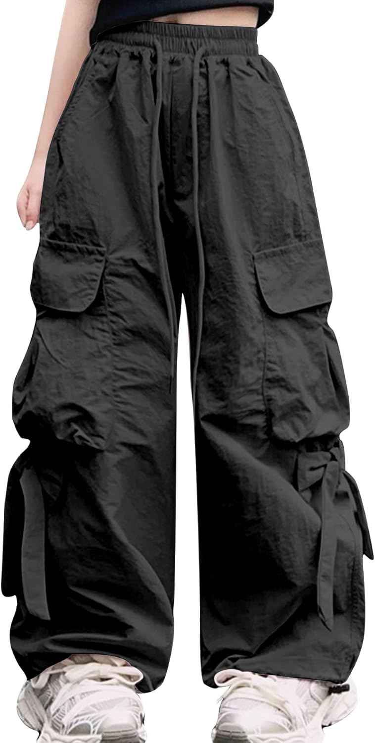 SEAUR Cargo Hose Mädchen Freizeithose Baggy Hip Hop Hose mit Gummibund Schleife Leicht Dünn Sommerhose 4 Taschen Freizeit Streetwear Kinder 5-14 Jahre