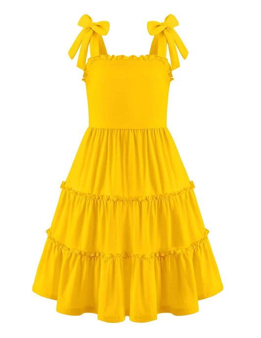 Arshiner Mädchen Kleider Fliege Trägerkleid Kinder Baumwolle Sommerkleid Ärmelloses A-Linie Swingkleid Schulterfrei Elegant Freizeitkleid für Mädchen 5-15 Jahre