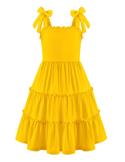 Arshiner Mädchen Kleider Fliege Trägerkleid Kinder Baumwolle Sommerkleid Ärmelloses A-Linie Swingkleid Schulterfrei Elegant Freizeitkleid für Mädchen 5-15 Jahre