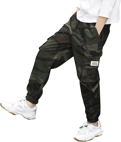 Deekynoop Children's Cargo Trousers Boys Twil Cargo Jogging Bottoms with Elastic Waistband
