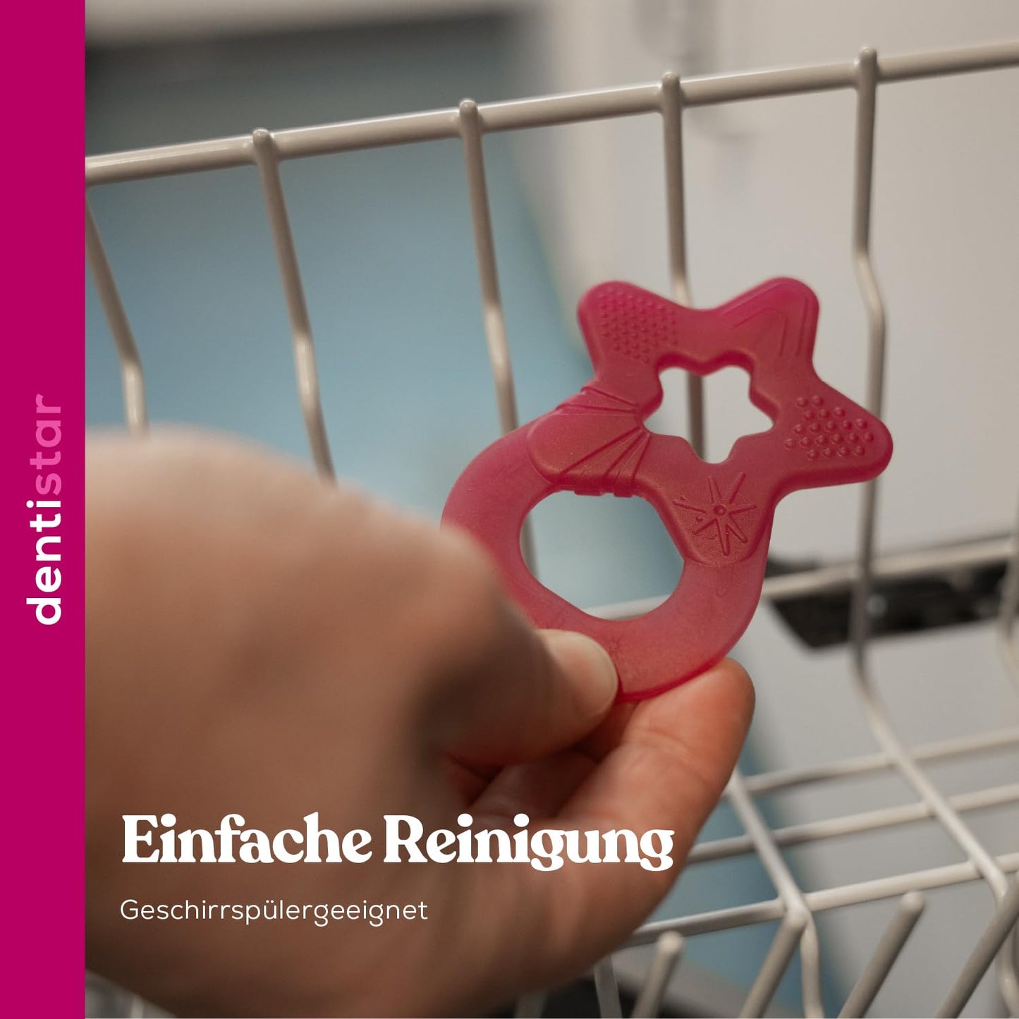 Dentistar Beißring 2er-Set – Teether für Babys & Kleinkinder ab 3 Monate – Baby Beißring mit Griff aus weichem Material zur Zahnungshilfe & Massage – Made in Germany – Pink & Lila