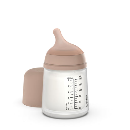 Suavinex, Anti-Colic Babyflasche Zero Zero,mit mittlerem Silikonsauger (M), für Babys ab 3 Monaten, Empfohlen für gestillte Babys und Flaschennahrung, 270 ml, Deep - Meloni2