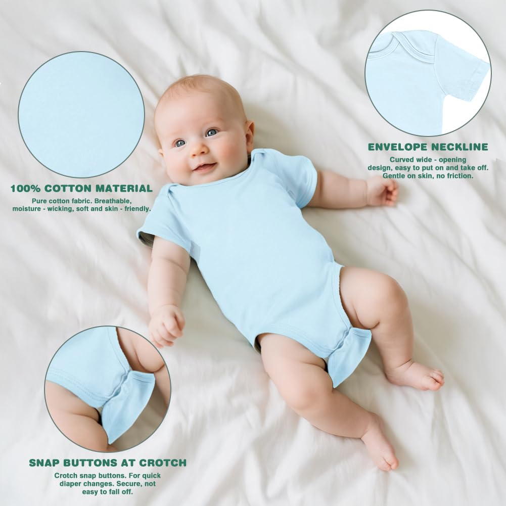 Baby Bodysuit Kurzarm Unisex Baby Set Kurzarm Bodysuits aus 100% superweicher Baumwolle, Baby Body mit Press Nieten für Neugeborene Baby Jungen und Mädchen 0-3 m/3-6 m/6-9 m/9-12 m