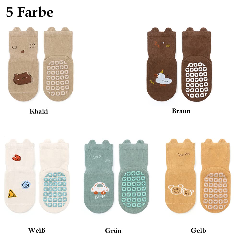 Rutschfeste Socken für Baby Mädchen Jungen 5 Paar Kinder Anti Rutsch Socken Sportsocken Stoppersocken