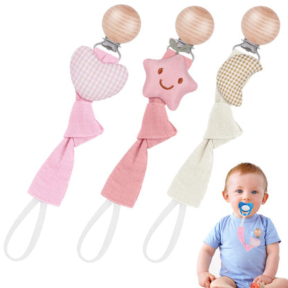 Vicloon Schnullerkette Baumwolle,3 Stück Schnullerkette Baby for Mädchen und Jungs,Baby Schnullerkette Clip Geschenk zum Baby -Bär