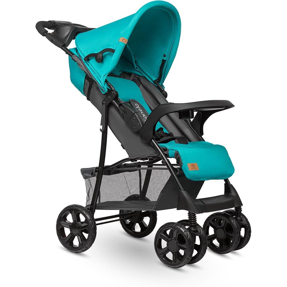 LIONELO Emma Plus Kinderwagen bis zu 15 kg, Kindersportwagen, leicht modern klein Buggy mit Liegeposition, zusammenklappbar, große Räder, großer Korb, Tasche Vivid Turkus