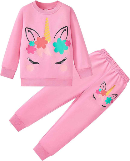Unicorn Outfits for Little Girls 2 Pieces Ruffle Sleeve Sweatshirt + Leggings Autumn Leopard Clothing Sets 2-10 Years Old