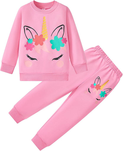 Unicorn Outfits for Little Girls 2 Pieces Ruffle Sleeve Sweatshirt + Leggings Autumn Leopard Clothing Sets 2-10 Years Old
