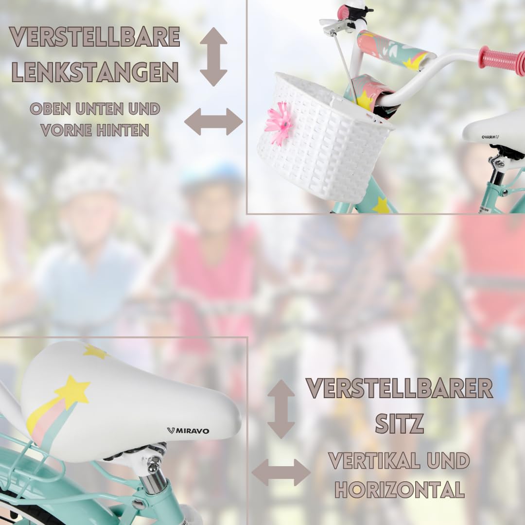 MIRAVO Kinderfahrrad Fahrrad Kinder Ab 2 Bis 8 Jahre Mit Stützrädern Schubstange V-Brake Bremsen Rückstrahl Aufkleber 12 16 20 Zoll Radgröße Korb Für Mädchen Misty - Meloni2