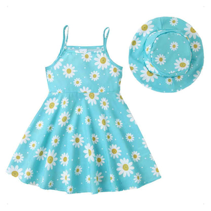 Baby Kleidung Mädchen Kleid - Gänseblümchen Ärmellos Kleider + Hut 2tlg, Blume Kleid Babykleidung Set Bekleidungssets Sommer Frühling Herbst für 0-3 Jahre (Grün/Rosa)