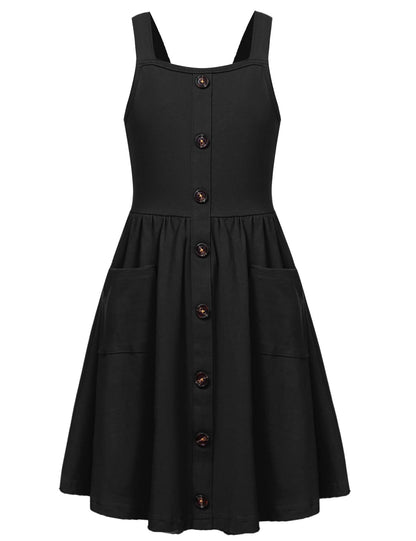 Arshiner Mädchen Kleider Ärmelloses Kinderkleid Knopfleiste Trägerkleid Sommer Baumwolle Swingkleid Festliches A-Linie Freizeitkleid Elegant Kleid für Mädchen 5-14 Jahre