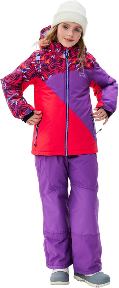 Children's Ski Suit Girls Waterproof Windproof and Warm 2-Piece with Hood 6-16 Years Outdoor Sports, Mountaineering, Skiing