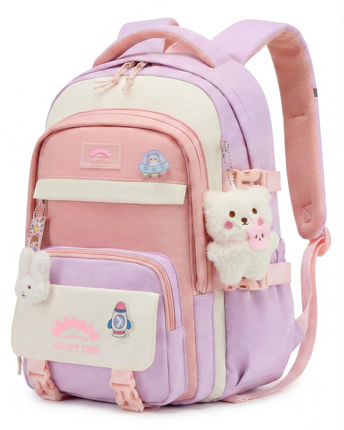 Tanou Schultasche Mädchen, Wasserabweisender Nylon Kinder Schulranzen, 20L | Leichter Schulrucksack für Mädchen der 2. bis 5. Klasse, Rucksack Schule mit Anhänger, Blau