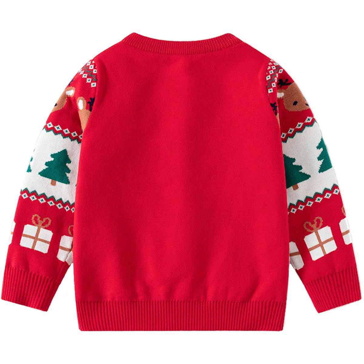 Fandecie Children's Christmas Jumper Cotton Crew Neck Christmas Elk Santa Sweater Girls Boys Sweatshirt Jumper 2-7 Years