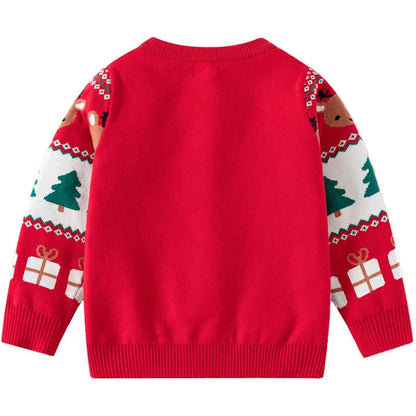 Fandecie Children's Christmas Jumper Cotton Crew Neck Christmas Elk Santa Sweater Girls Boys Sweatshirt Jumper 2-7 Years