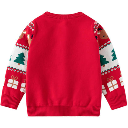 Fandecie Children's Christmas Jumper Cotton Crew Neck Christmas Elk Santa Sweater Girls Boys Sweatshirt Jumper 2-7 Years