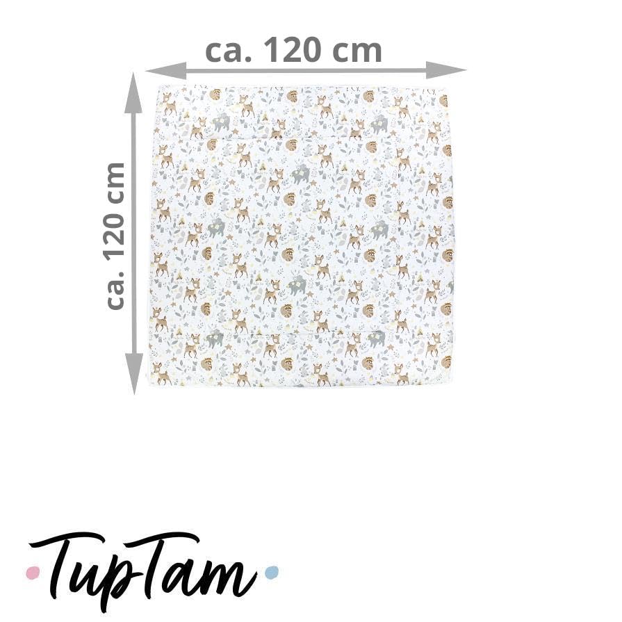 TupTam Krabbeldecke für Baby 120x120 cm - Gepolsterte Spieldecke Baby Baumwolle, XXL, OEKO-TEX, Weich & Hautfreundlich, Farbe: Wald/Beige - Meloni2