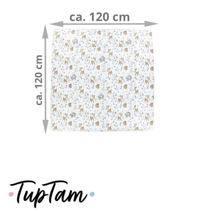 TupTam Krabbeldecke für Baby 120x120 cm - Gepolsterte Spieldecke Baby Baumwolle, XXL, OEKO-TEX, Weich & Hautfreundlich, Farbe: Wald/Beige - Meloni2