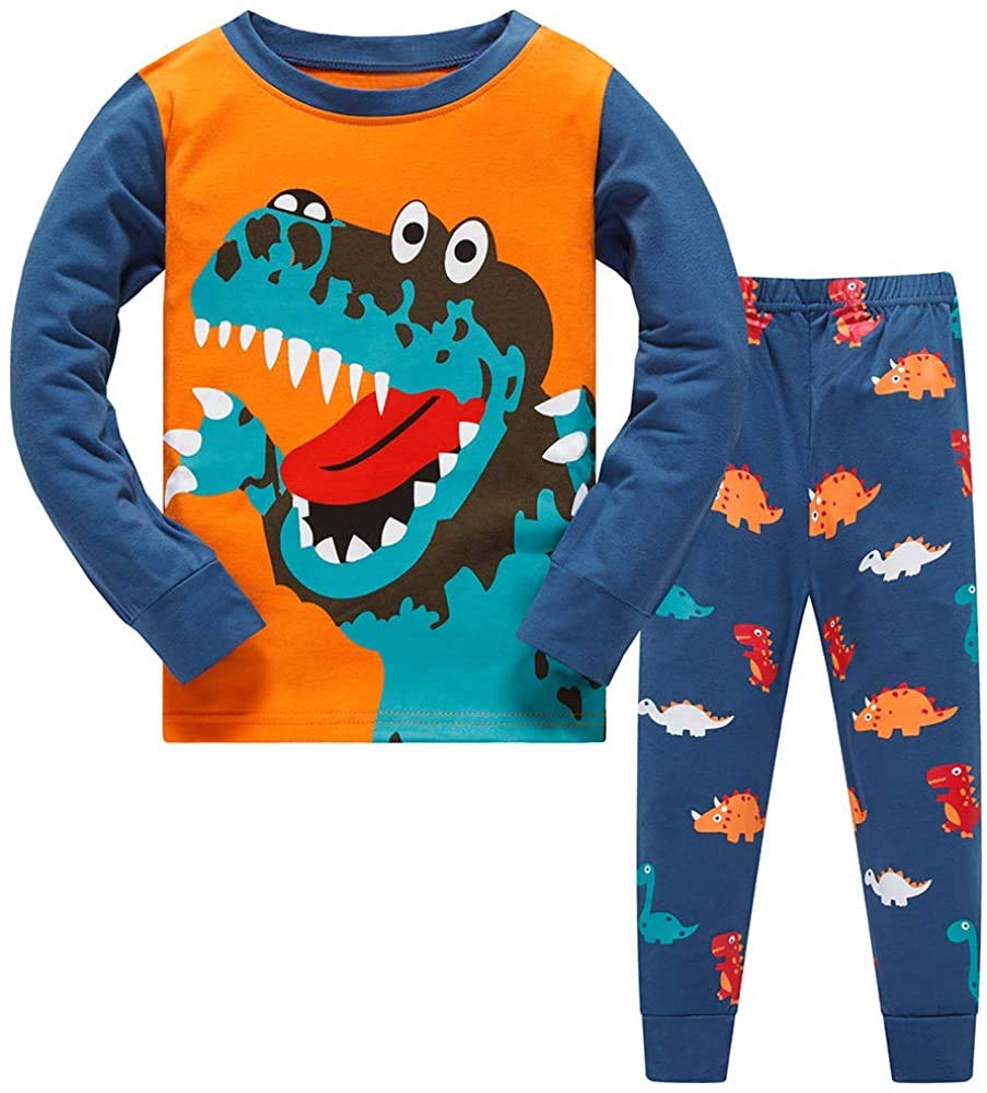 Jungen Pyjamas, Dinosaurier Langarm Zweiteiler Pyjama, Kinder Baumwolle Pyjama Set, Winter, Weihnachten Nachtwäsche, Größe 1–12 Jahre