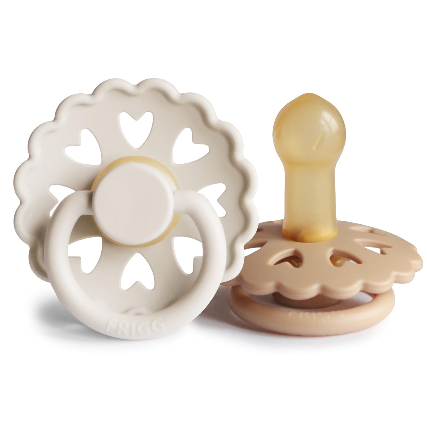 FRIGG Fairytale Schnuller 2 Packung | Latex Schnuller | BPA-Frei | Hergestellt in Dänemark | Symmetrischer Sauger in Kirschform (Twilight Mauve/Primrose, Größe 1 (0-6 Monate))