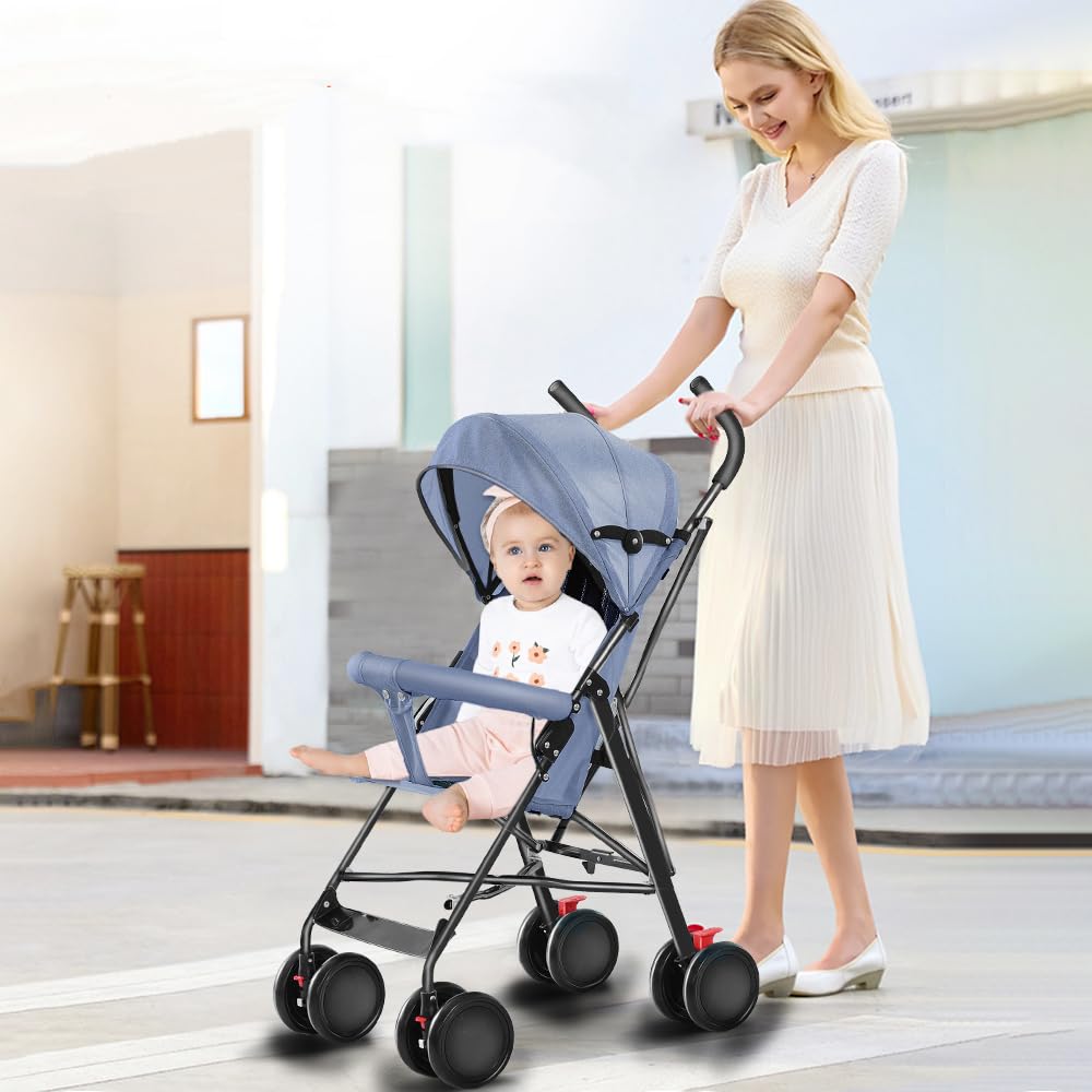 Kinderbuggy, Klein Zusammenklappbar Kinderwagen,Rücken und Fußstützenverstellung,Hinterradbremse,5-Punkt-Gurt,Einfaches Ein-Hand-Falten,Baby Reisebuggy