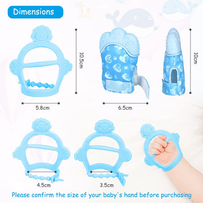 Vicloon Baby Beißhandschuhe mit Beißring Spielzeug, Weicher Beissring Baby,BPA Frei,Beruhigen Sie wundes Zahnfleisch,Handschuhe Beißring Spielzeug für 0-6 Monate Baby-Blau