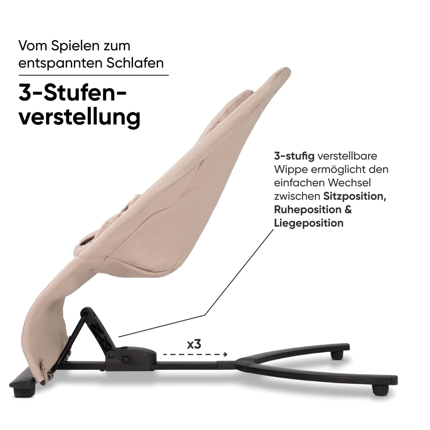 my junior® Motion Bouncer, Ergonomische Babywippe mit Spielbügel, neue Hands-Free-Comfort Technik, 3 Fach-Verstellbar, klappbar, 100% Baumwolle - Kangaroo Beige